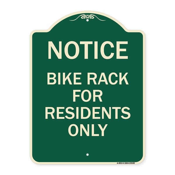 Notice Bike Rack for Residents Only Heavy-Gauge Aluminum Architectural Sign, 24" x 18", G-1824-23530